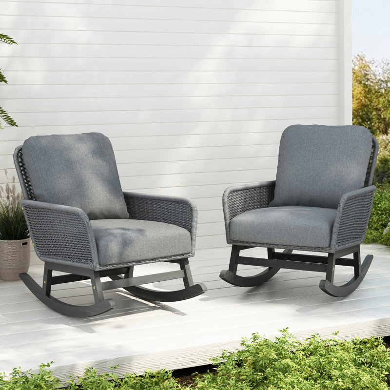 Chaise berçante contemporaine en osier minimaliste, Tissu gris, 2, Gris