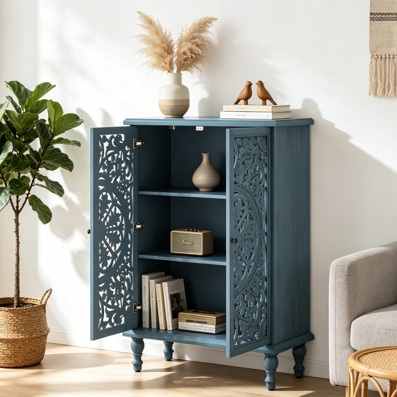Armoire de rangement haute avec tablettes, armoire d'appoint élégante avec 2 portes et buffet polyvalent, Bleu