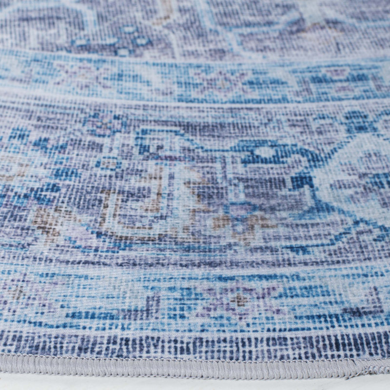 Tucson Cosmic Machine Washable Rug Non-Slip in Purple/ Blue, Round 183 cm