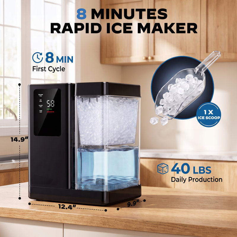 Countertop Pebble Ice Machine: 40 Lbs/24H Soft Chewable Ice, 3L Detachable Tank, Self-Cleaning & Timer Function For Kitchen