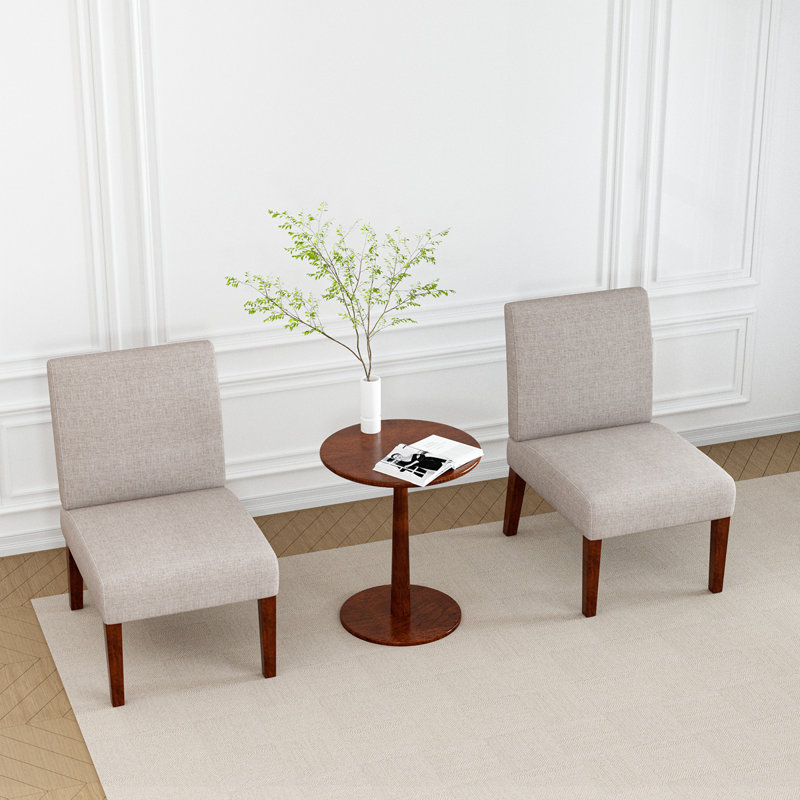 Ensemble de 2 chaises d'appoint en tissu avec table ronde en bois, fauteuil de coiffeuse décoratif pour bureau à domicile, fauteuil d'appoint de coin