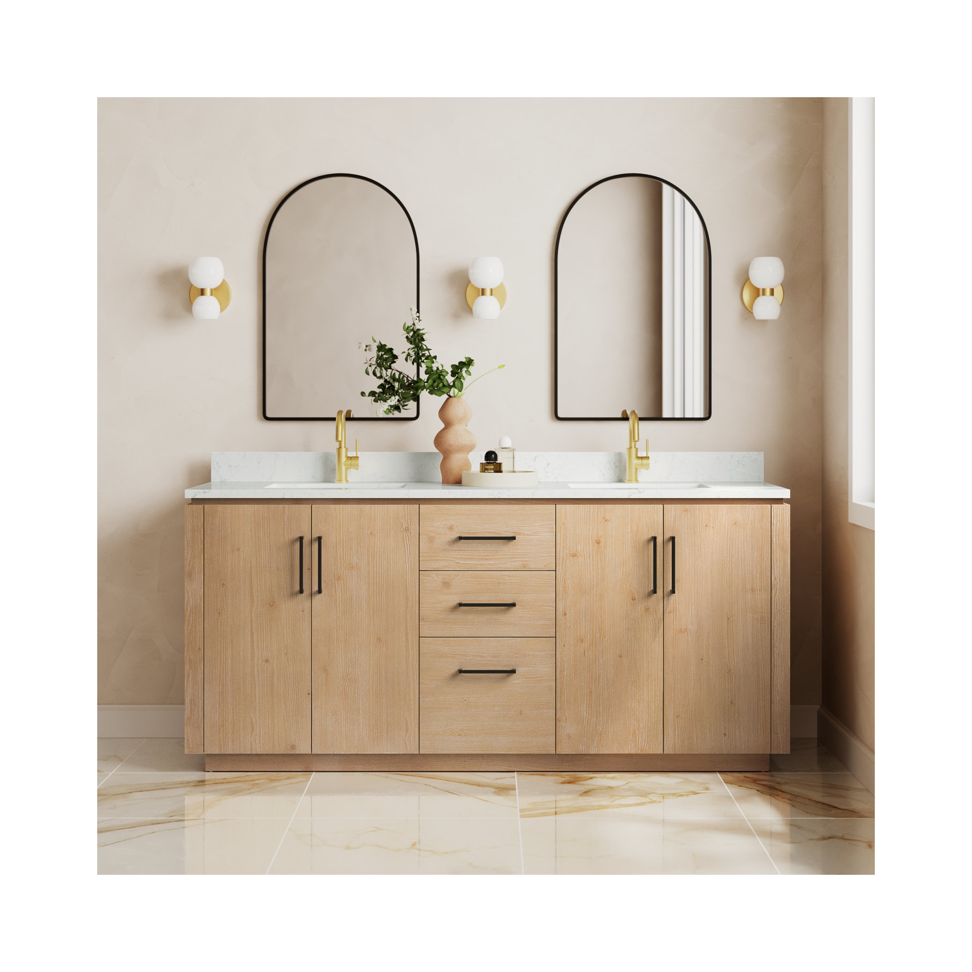 Cloverfield 72'' Double Bathroom Vanity, Matte Black, Fir Wood Brown