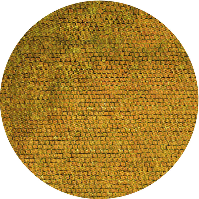 Tapis jaune tissé à la machine, Rond 7 pi