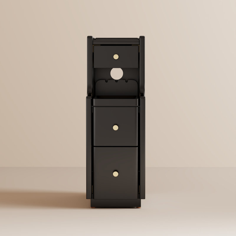 Solid Wood Nightstand with Raised Edge Top, Sliding Shelf, Cable Cutout & Skirting Board Clearance, Black, 7.88" W