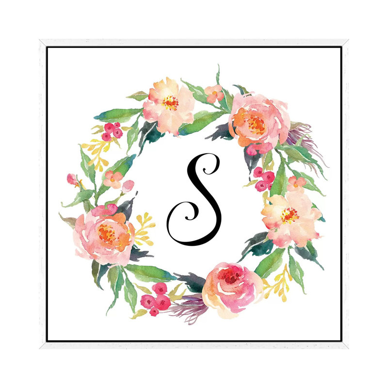 S (Initial) - Painting on Canvas, 45.72 cm H x 45.72 cm W, White Framed