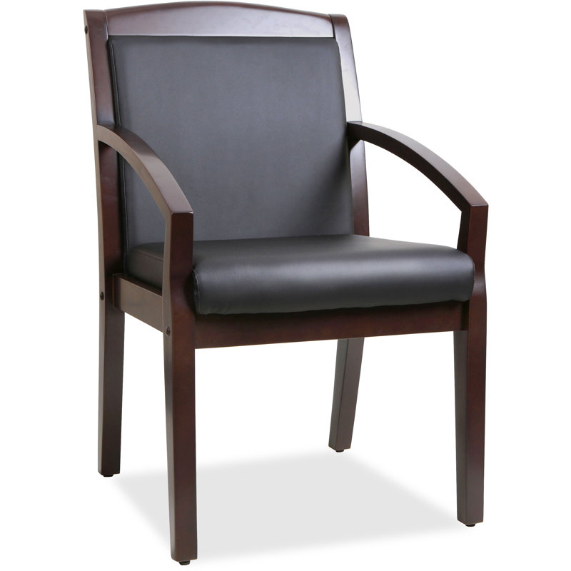 Chaise de salle d'attente en cuir 22,25 "avec structure en bois, Acajou noir
