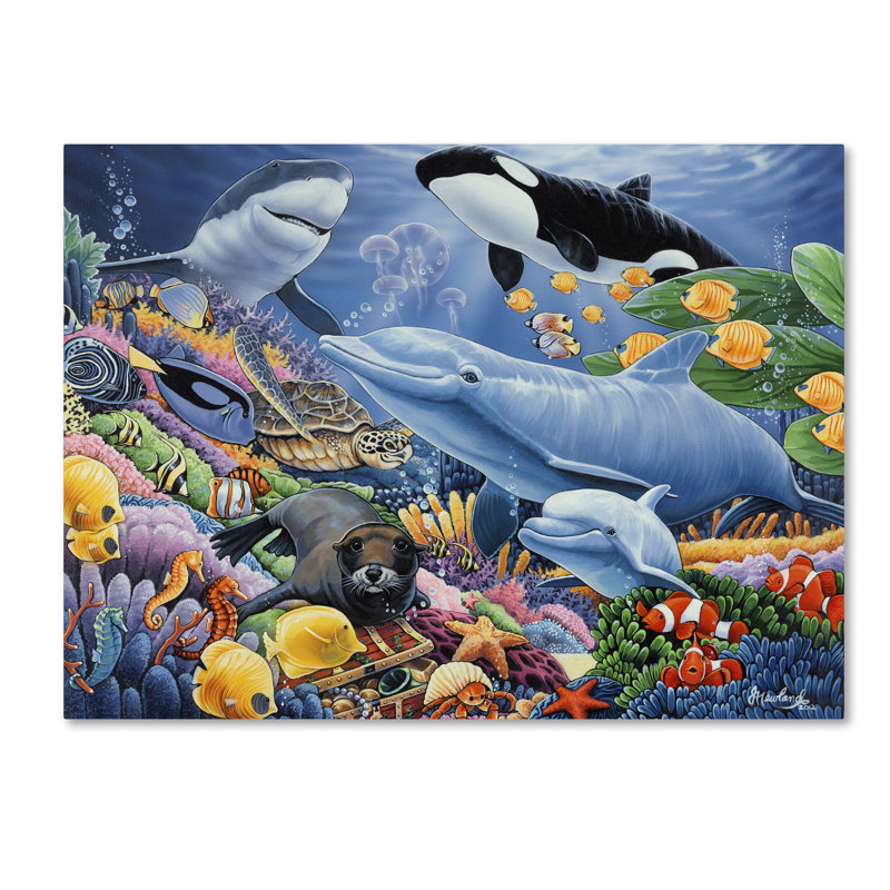 'Sealife' Graphic Art Print on Wrapped Canvas, 24" H x 32" W x 2" D
