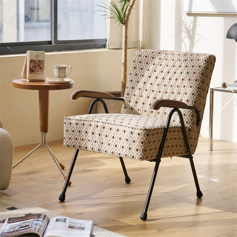 Fauteuil avec pieds en métal et rembourrage doux, Crème/brun, Tissu