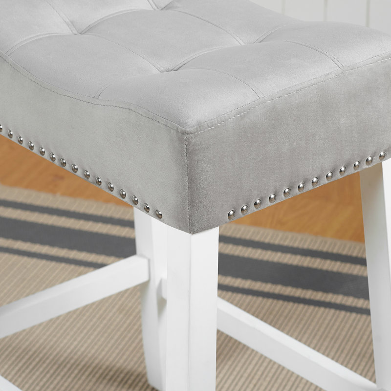 Ensemble de 2 tabourets de hauteur comptoir en velours avec sièges capitonnés, Grey