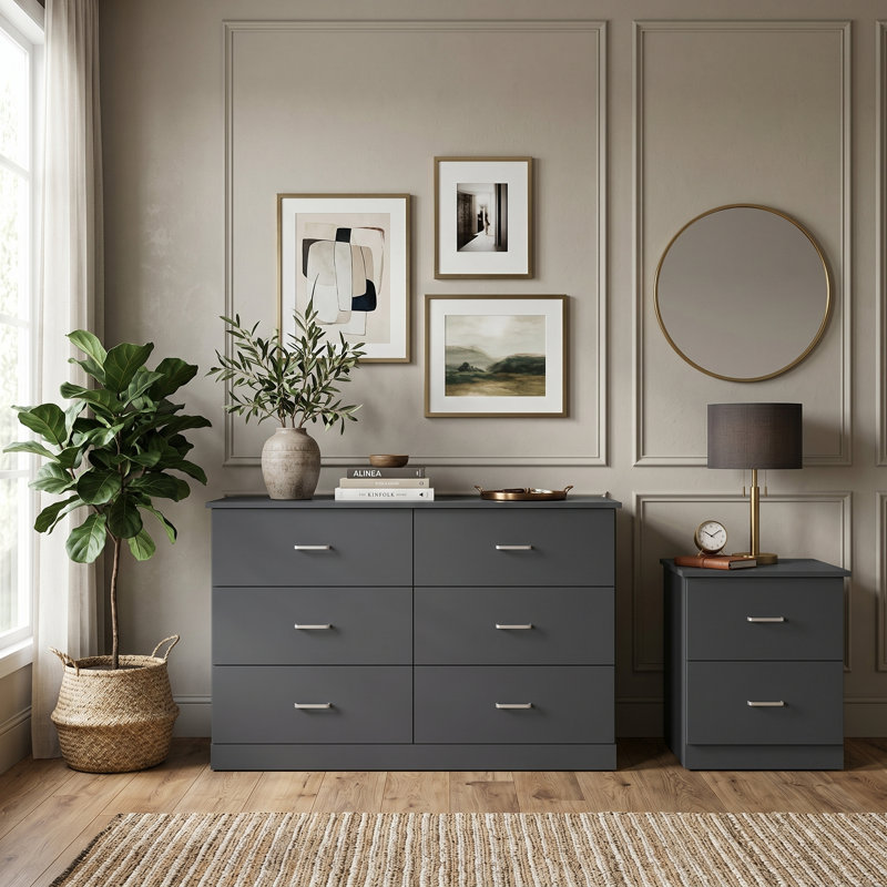 Allyannah 2-Piece Manufactured Wood Dresser and Nightstand Set, Graphite Gray