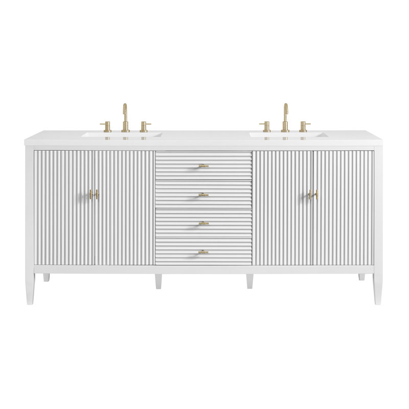 Myrrin 72'' W Double Vanity, Bright White, 8" Widespread, White Zeus