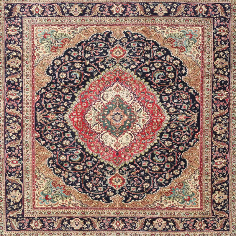 Tapis traditionnel noir / beige Glasmann, Carré 5 pi
