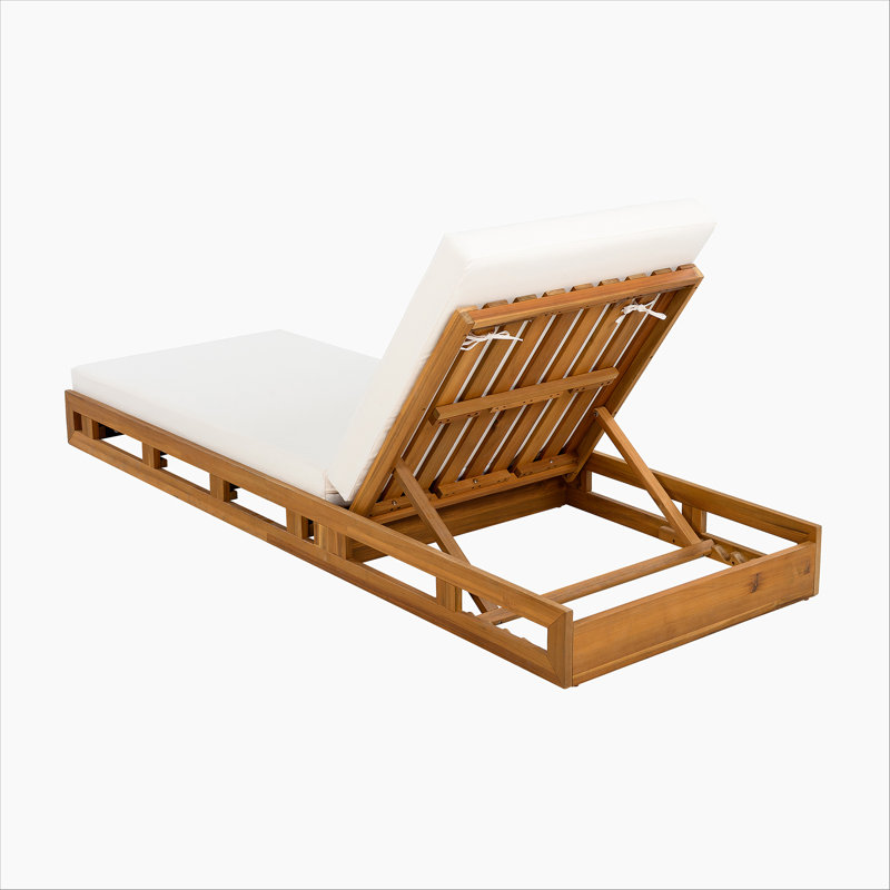 Vane Patio Acacia Wood Chaise Lounge With Adjustable Backrest & Cushion, Cream