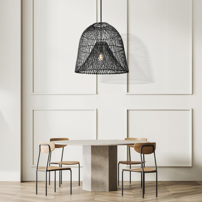 Luminaire suspendu en forme de dôme noir à 1 lumière Ardrey, L 18 po x H 120 po, L 18 po x H 48 po