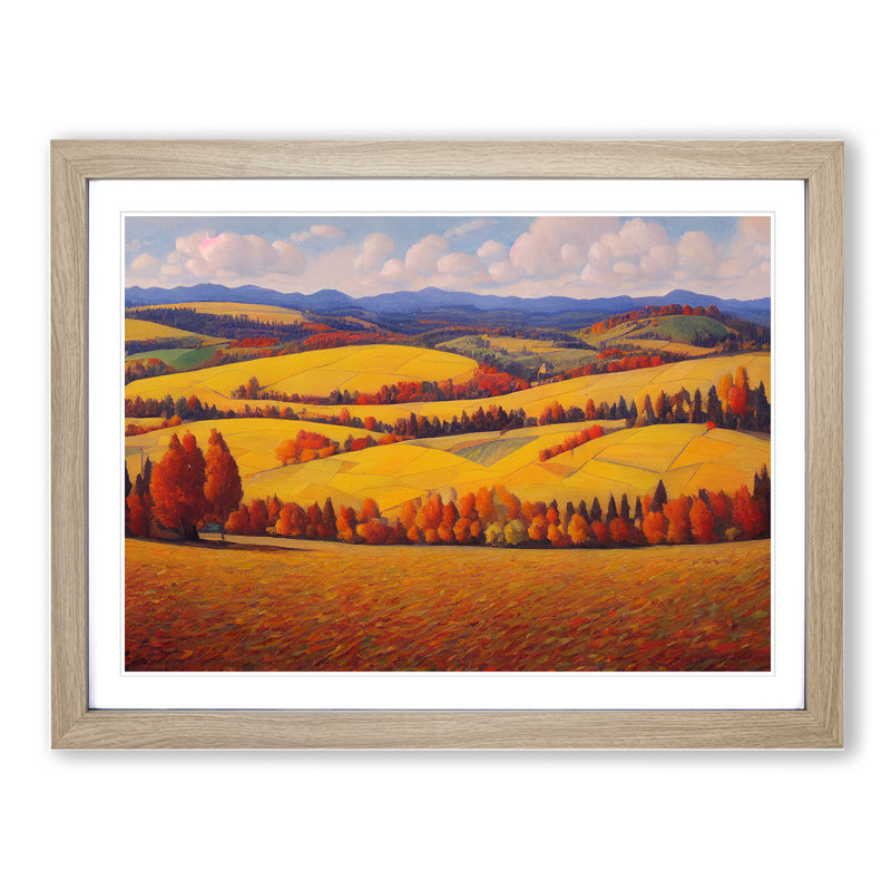 Autumn Meadow Landscape Vol.1 - Single Picture Frame Print, 25cm H x 34cm W x 2cm D, Oak Framed