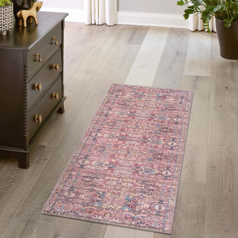 Tapis rose tissé à la machine Gwaltney, Tapis de couloir 2 pi x 10 pi