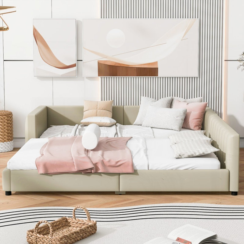 Queen Size &amp; Twin XL Size Upholstered Platform Bed, No Box Spring Needed, Sturdy &amp; Durable