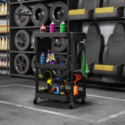 Grand chariot mobile pour outils à roulettes, trous de rangement spacieux, conception à roues verrouillables et mobiles pour garage