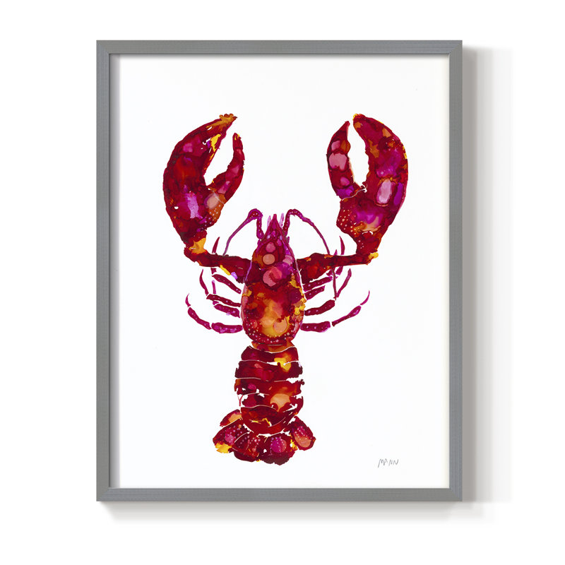 Reproduction encadrée de homard - bois massif, H 11 po x l 9 po, Gris