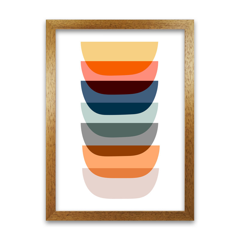 Abstract Mid Century Art Original - Print, 42cm H x 30cm W x 3cm D, Oak Frame