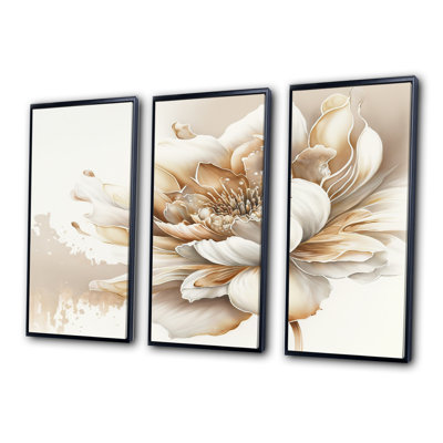 Blooming Beige Floral Design I - 3 pièces, reproduction sur toile