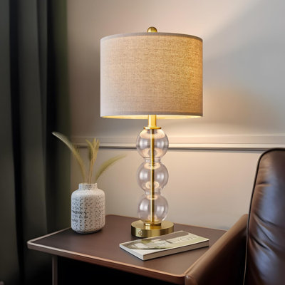 USB A+C 3 Way Dimmable Touch Control 24"" Modern Style Clear Glass And Gold Metal Table Lamp For Living Room Bedroom Nightstand Bedside Lamps Home Set -  Mercer41, DB62AB43128C462E8CEFC6DA01199FE3