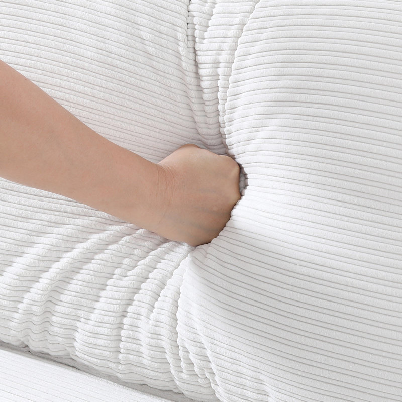 Beige de 53 pouces avec tissu mélangé, bouton classique, adapté aux petits espaces, rayures fraîches, pour