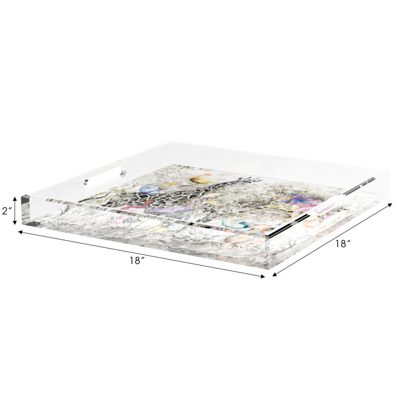 Arcadia Tiger And Zebra Scene Acrylic Square Decorative Tray, 2" H x 18" W x 18" W, Arcadia Giraffe Scenic