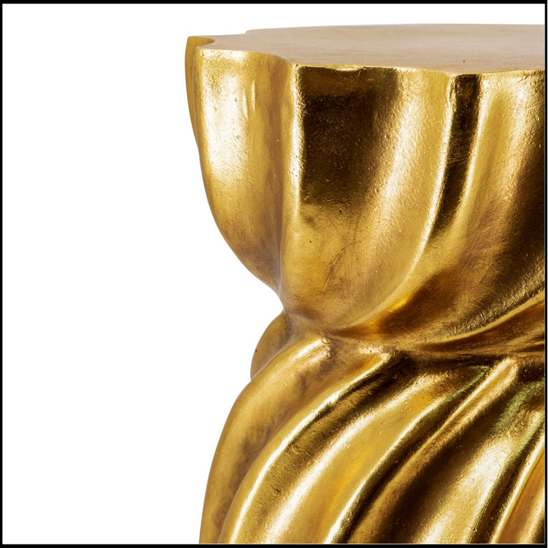 Tabouret d'appoint 14 x 14 x 18,7 po en magnésium doré avec motif sculptural tourbillon, table d'appoint contemporaine, présentoir décoratif ou siège supplémentaire