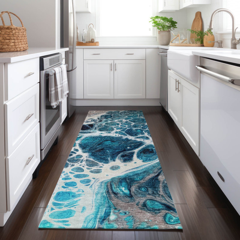 Washable Abstract Indoor / Outdoor Rug, Runner 2'3" x 7'6"