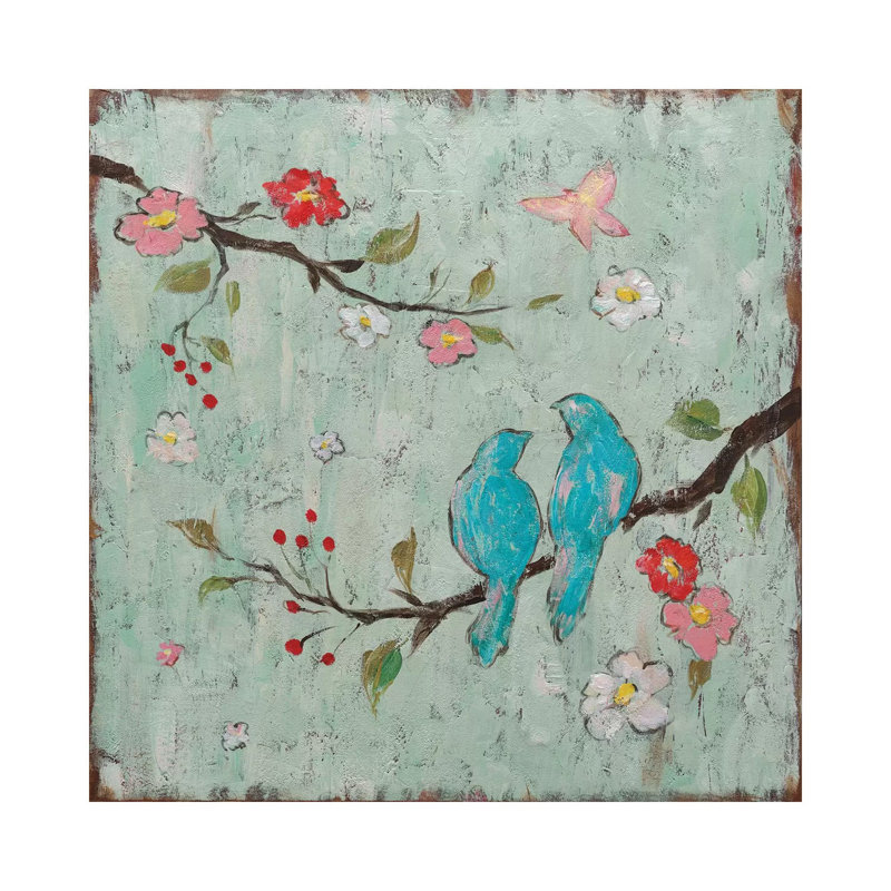 Love Birds I by Katy Frances - Painting on Canvas, 30.48 cm H x 30.48 cm W, Wrapped Canvas