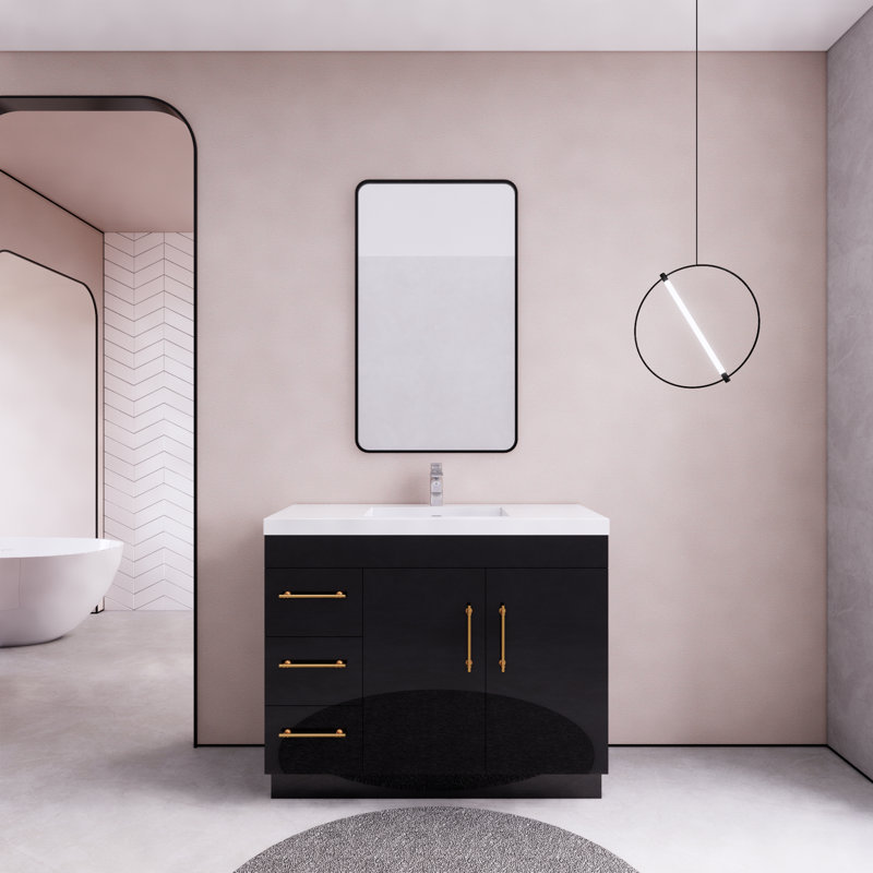 42'' Single Bathroom Vanity with Acrylic Top, Gloss Black