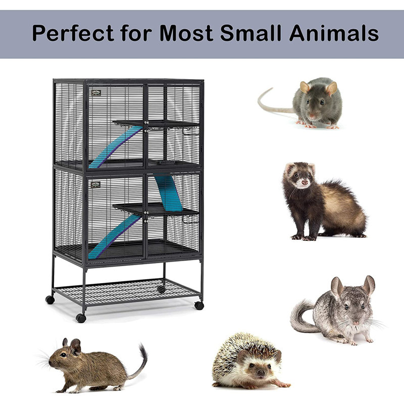 Gray Double Unit Small Animal Cage with Ramps and Shelves