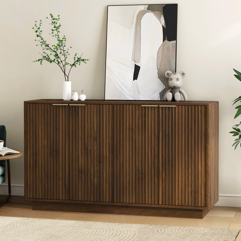 Buffet 55,1 "cannelé, crédence avec tablettes réglables, Bois, 31.8" H x 55.1" W x 15.7" D
