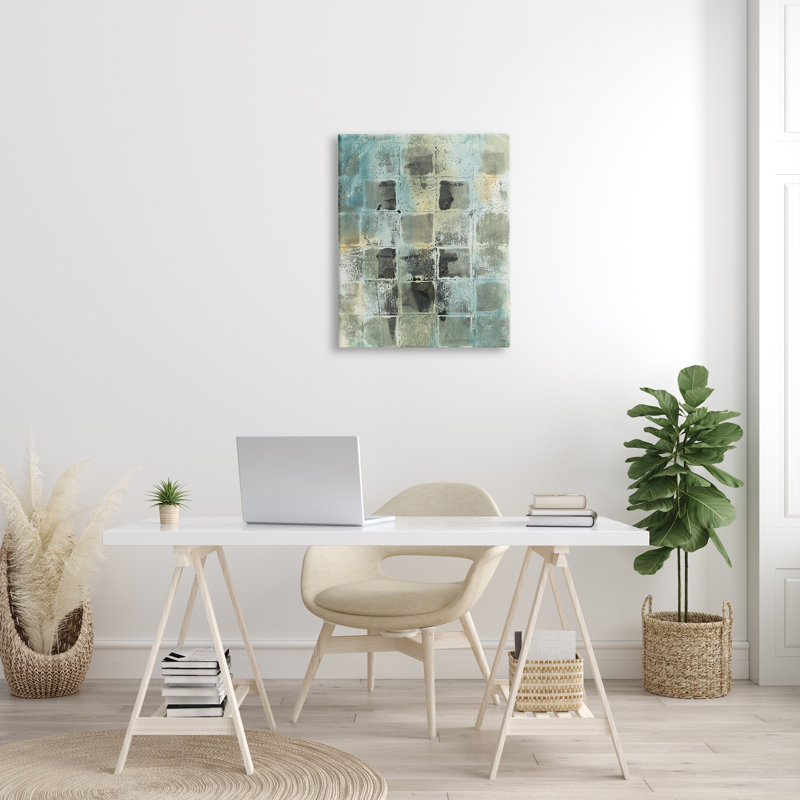 Toile tendue surdimensionnée grise, motif de blocs abstraits sur toile tendue par Joyce Combs, H 30 po x l 24 po x P 1,5 po