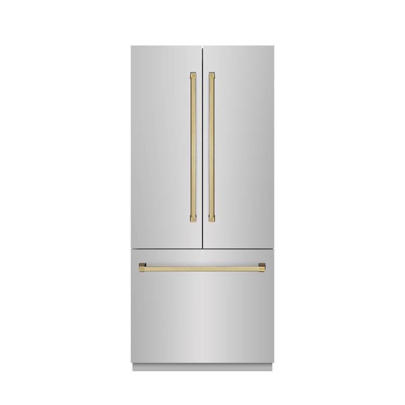 ZLINE Autograph Edition 36 in. 19.6 cu. ft. French Door Built-In Bottom Freezer Refrigerator with Water Dispenser and Ice Maker in Stainless Steel with Graphite Gray Interior and Accents