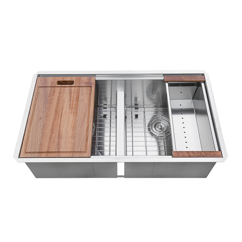 Ruvati 30-inch Workstation Ledge 50/50 Double Bowl Undermount 16 Gauge Stainless Steel Kitchen Sink