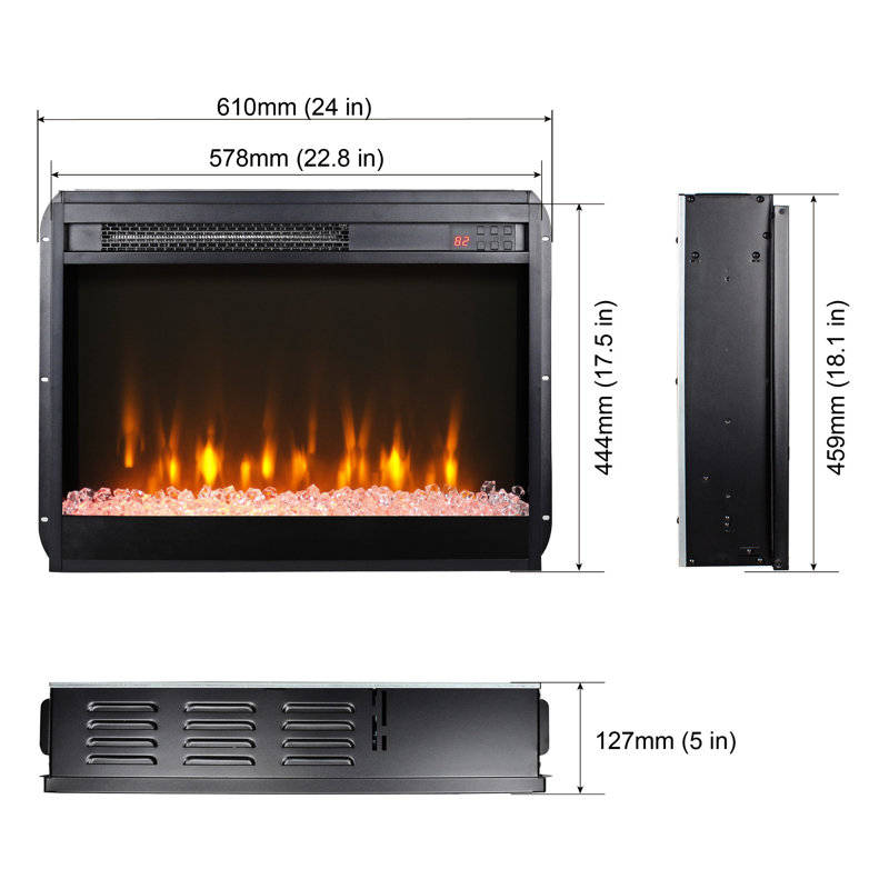 Electric Fireplace Insert 23" - Crystal Flame, 9 Adjustable Brightness Settings, Overheat Protected, Infrared Remote Control 1400W 5000 /H, 11 Temperature /Ul