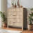 Fluted 5 Drawer Dresser, Wooden Chest of Drawers with Wide Metal Handles, Tall Storage Dresser Organizer with Curved Profile Design