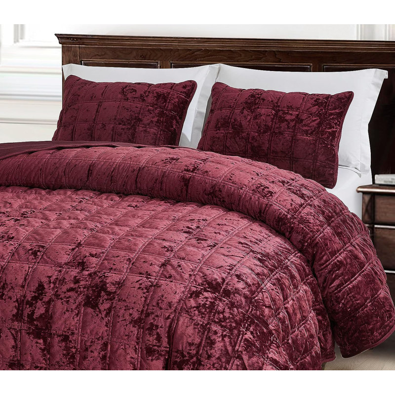 Burgundy Velvet Reversible Queen Quilt Set