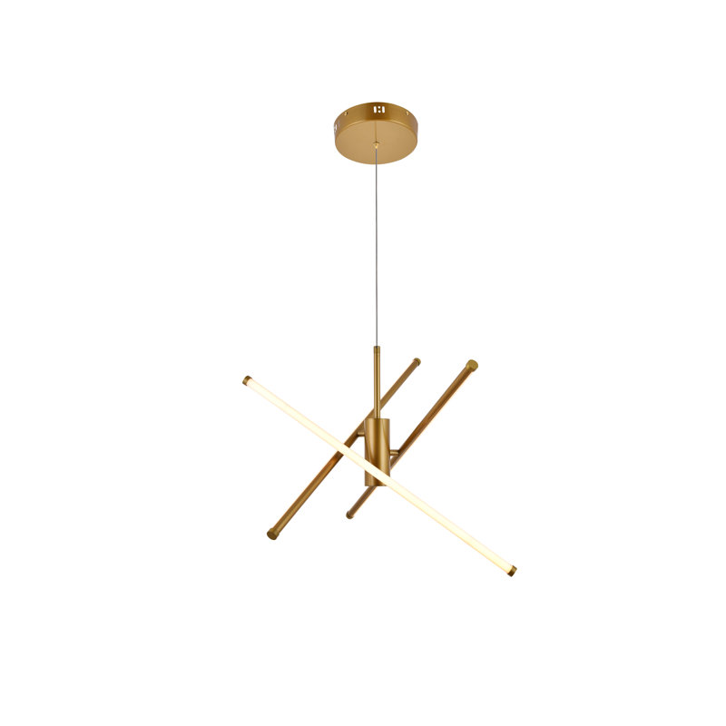 Lustre linéaire moderne de style Spoutnik à 3 lumières Hulse, H 12,5 po x l 28,5 po x P 28,5 po, Doré