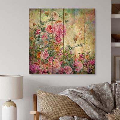 «Elegant Farmhouse Spring Flowers V», peinture sur bois sans cadre