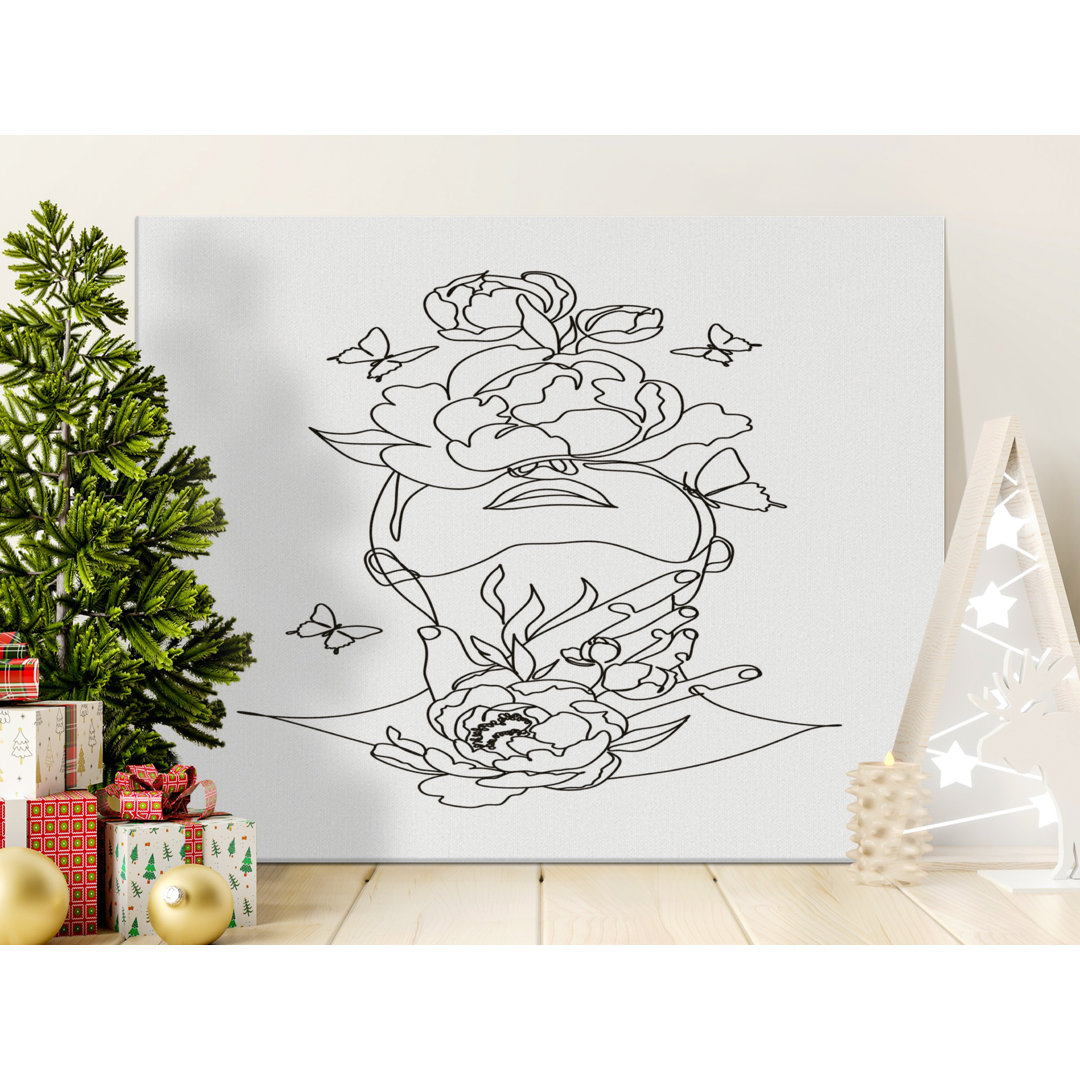 Minimalist Line Art Woman Flowers Canvas Print