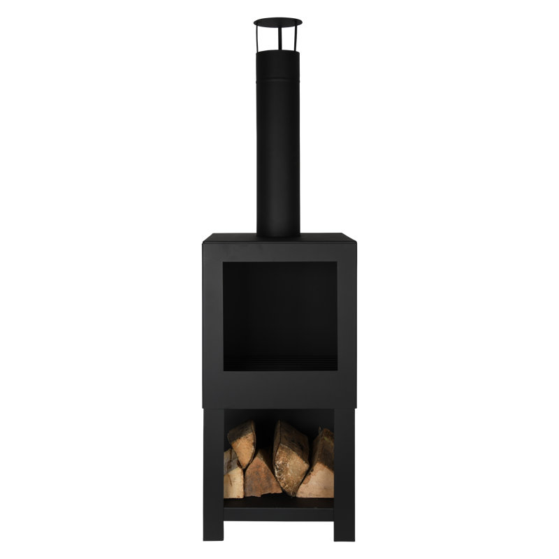 Square Terrace Heater with Wood Store, Black