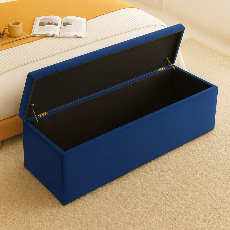 Chesterfield Ottoman Storage Box - Plush Velvet Blanket box - Shoe Bench - End of Bed Bench, Sapphire Blue