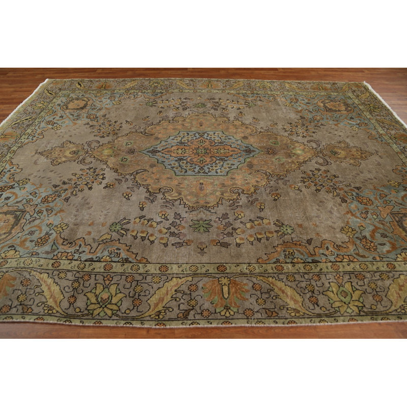 Tapis brun brun en laine noué à la main Tabriz 8X11