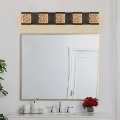 Luminaires de meuble-lavabo modernes à DEL, appliques murales noires à 5 lumières pour éclairage de salle de bain sur miroir, lumières de meuble-lavabo à DEL en cristal à intensité variable, lampe murale câblée. (Ampoules DEL intégrées incluse