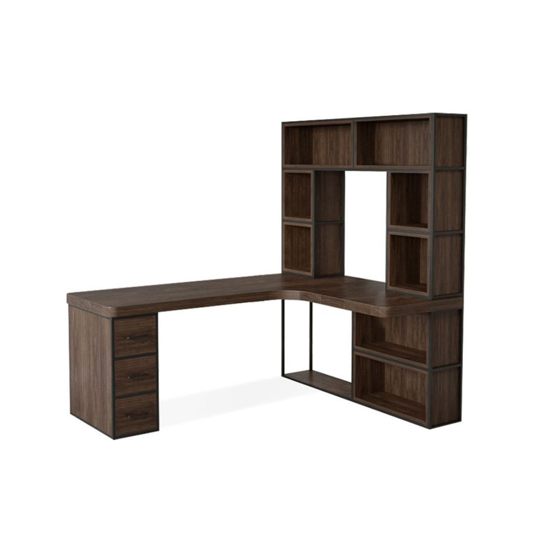 Bureau de direction en L en bois massif avec tiroirs, H 70,87 po x l 62,99 po x P 47,24 po