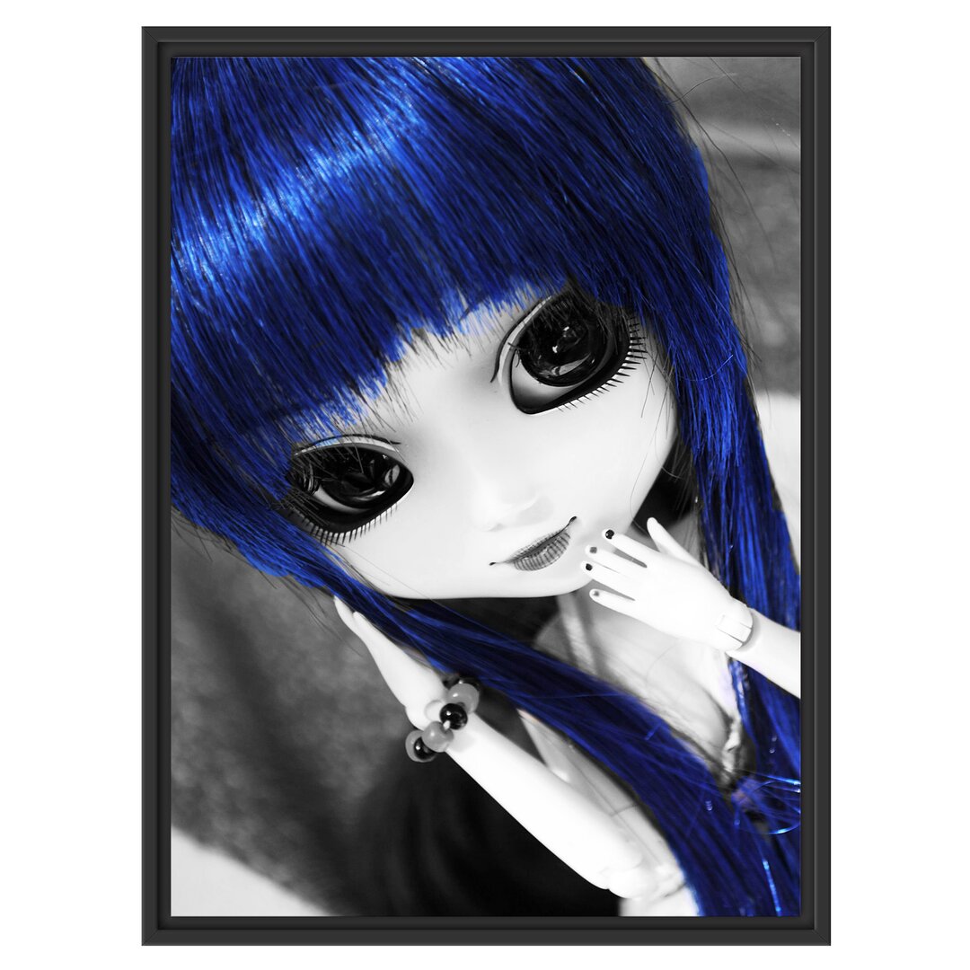 Gerahmtes Wandbild Pullip-Puppe mit blau Haaren