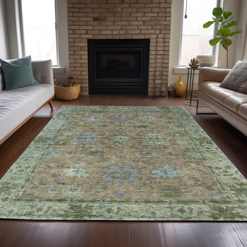 Tapis intérieur / extérieur brun lavable à la machine Xhevrie, Rectangle 5 pi x 7 pi 6 po
